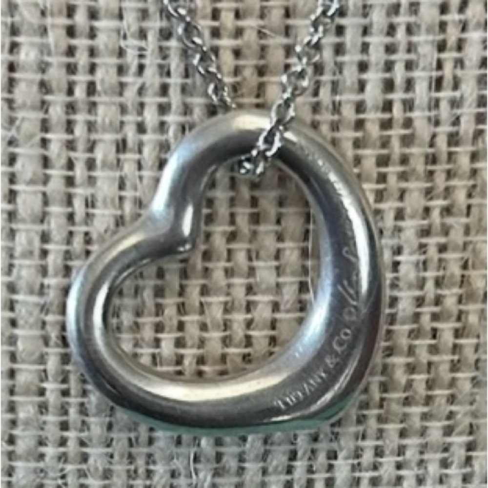 Auth Tiffany & Co. Elsa Peretti Open Heart Necklace SV925 excellent 7 g big sz - Picture 8 of 13